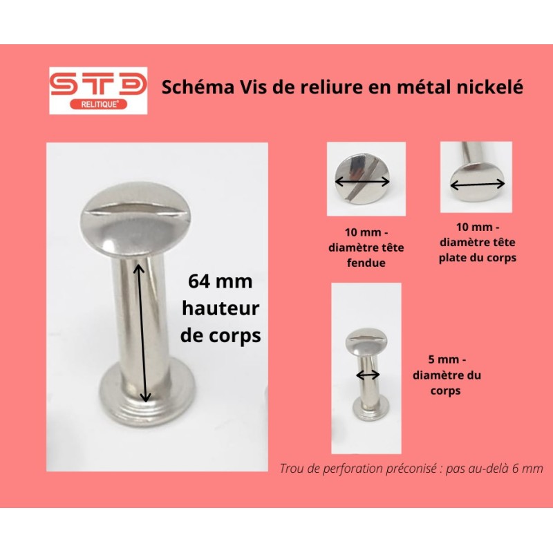 VIS NICKELEE 64 MM POUR RELIURE PAR 100