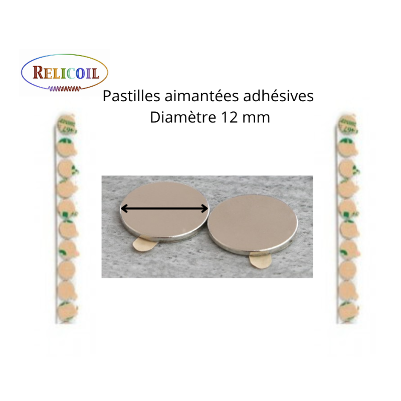 Pastilles aimantées adhésives diamètre 12mm par 100 AIMANTS