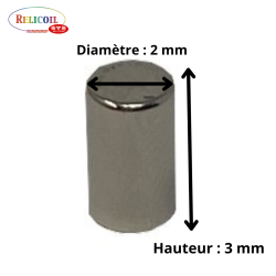 Aimant cylindrique diamètre 2 mm par 100