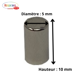 Aimant cylindrique diamètre 5 mm par 10