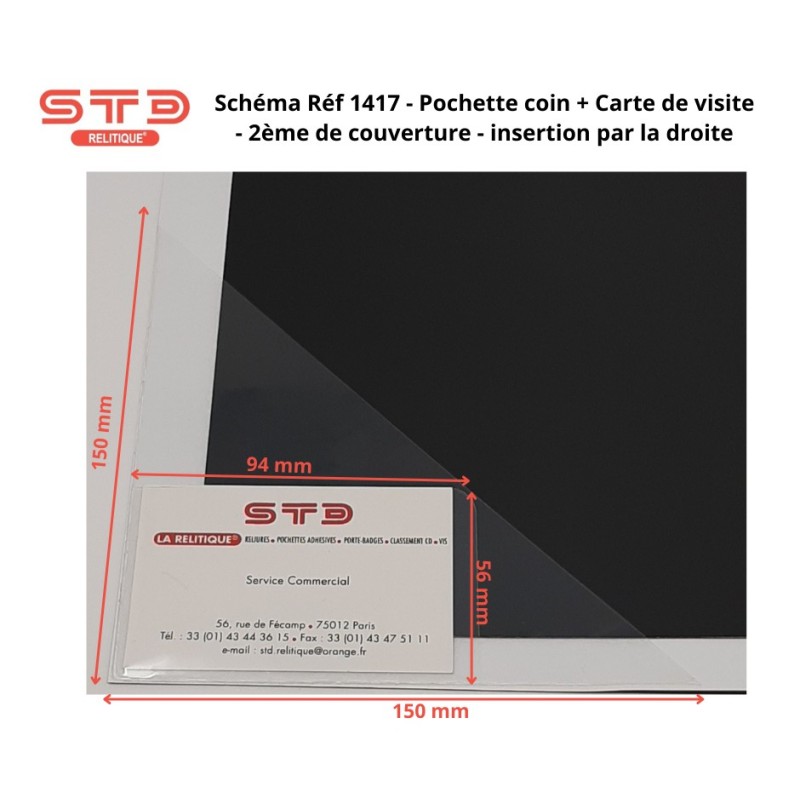 1417 - POCHETTE COIN ADHESIVE 150 X 150 MM AVEC POCHE CARTE DE